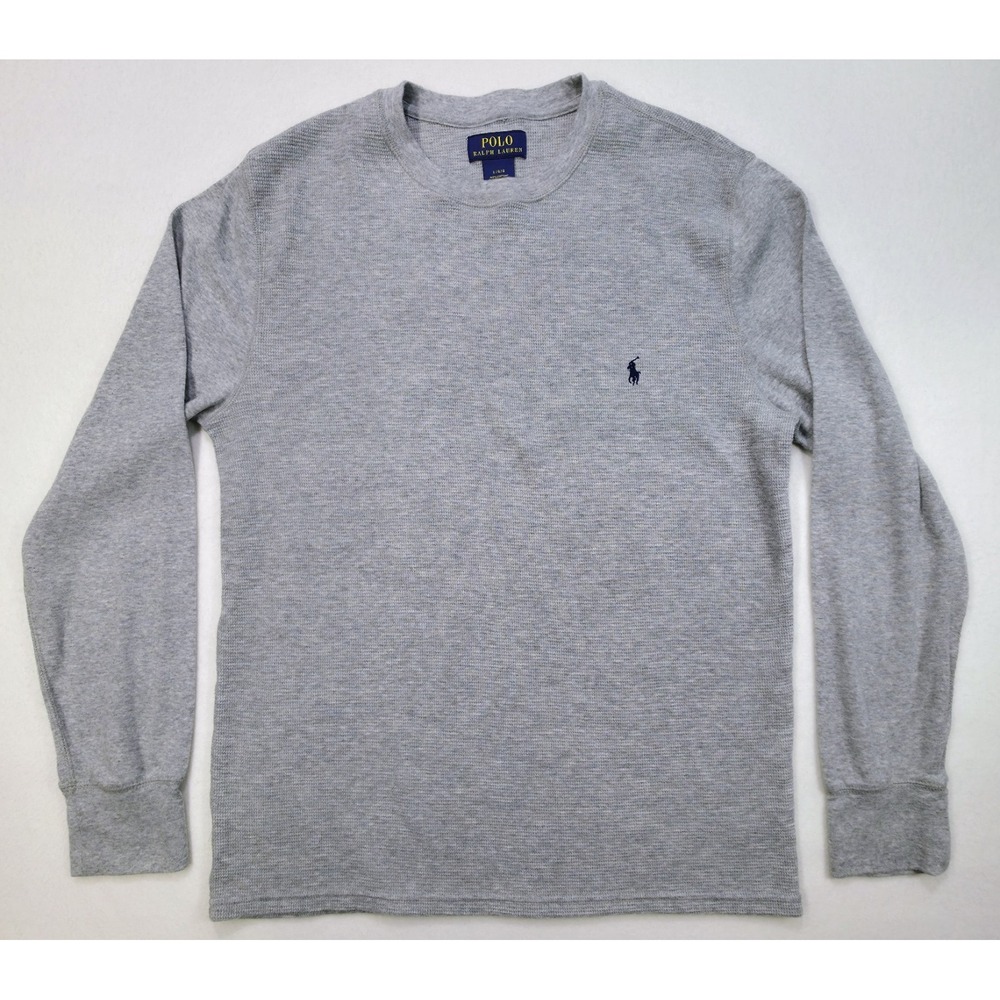 Polo Ralph Lauren Thermal Shirt Men L Gray Long Sleeve Waffle Fitted Limited Use